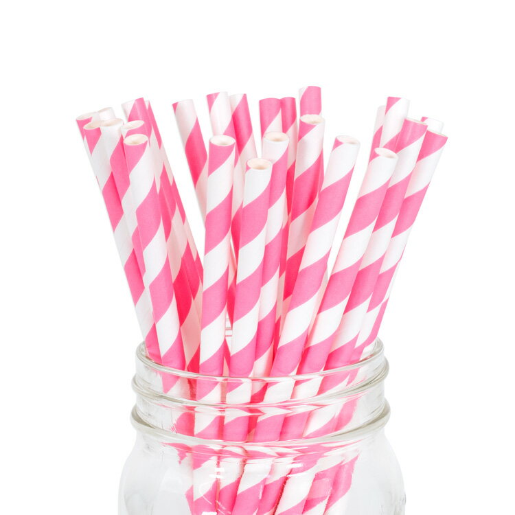 ペーパーストロー 紙ストロー  25本入 / Paper Straws Strawberry Stripe 25pcs