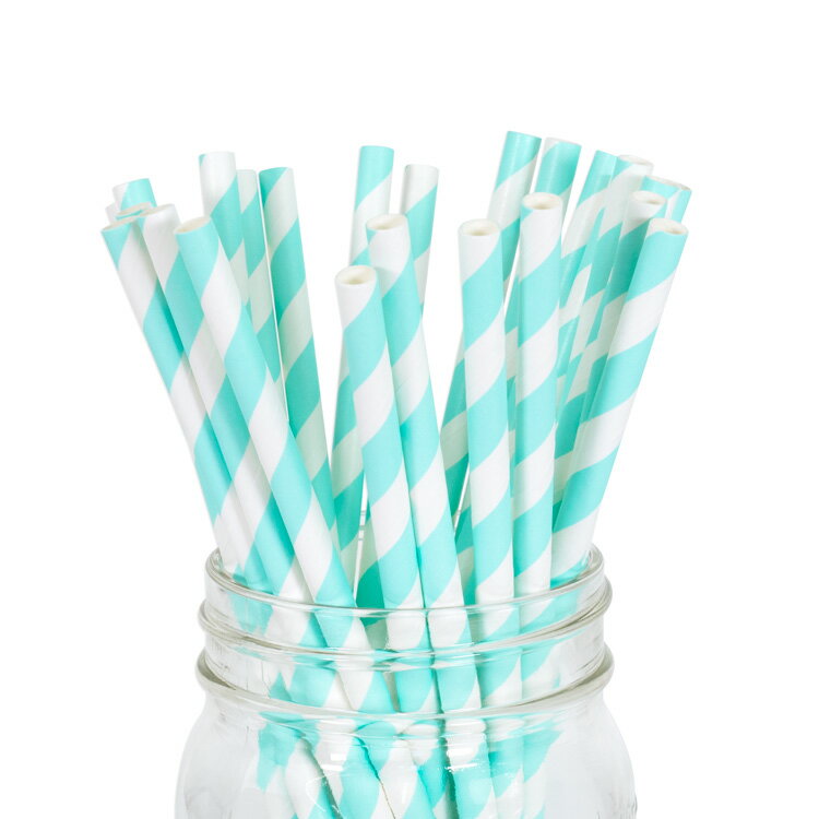 ペーパーストロー 紙ストロー  25本入 / Paper Straws Baby Blue Stripe 25pcs