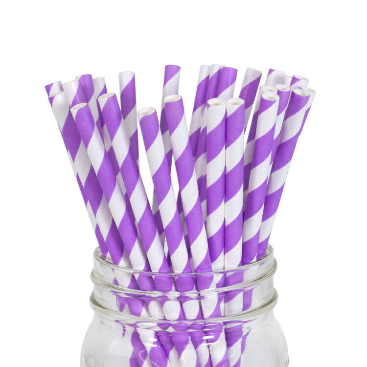 ペーパーストロー 紙ストロー  25本入 / Paper Straws Lavender Stripe 25pcs