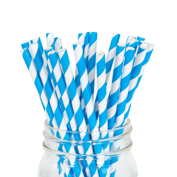 ペーパーストロー 紙ストロー [ブルー ストライプ] 25本入 / Paper Straws Blue Stripe 25pcs