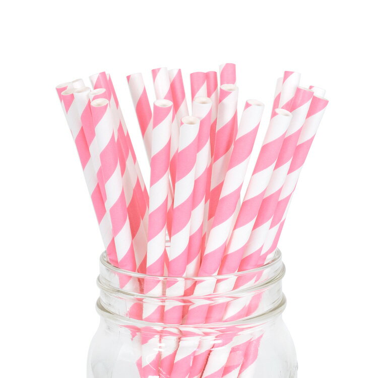 ペーパーストロー 紙ストロー  25本入 / Paper Straws Pink Stripe 25pcs