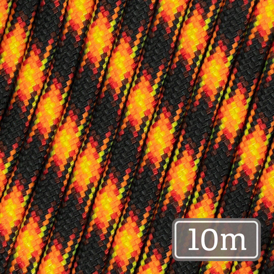 商品について 【 外皮ポリエステル × 芯ナイロン 4mm パラコード(550) 】 外皮にポリエステル、芯にナイロンを採用したパラコードです。 日常使用や屋外での利用を想定した、耐候性と形状安定性を意識した素材構成になっています。 パラコードアクセサリー制作全般に使用できますが、特に形をしっかり保ちたい作品に適しています。 また耐候性に優れているため、キャンプ・アウトドアでの結束・固定などにも向いており、幅広い用途に使用できるパラコードです。 【 こんな作品に向いています 】 スマホショルダー / カメラストラップ 重みがかかり続ける用途でも、編み目が痩せにくい傾向があります。 キーホルダー / ジッパータブ コシがあるため、小さな作品でも形が崩れにくく仕上がります。 犬用リード / 首輪 耐摩耗性と強度を重視したい場面に向いています。 屋外で毎日使うアイテム全般 ポリエステル外皮はUVや水濡れに強く、長期使用での色褪せが比較的少ない素材です。 【 素材の特性について 】 外皮のポリエステルは耐候性・耐摩耗性に優れ、屋外での長期使用でも色褪せしにくい特性があります。芯のナイロンはしなやかさと引張強度を担っています。 コシが強めで、編み上げると編み目が立体的に整いやすい傾向があります。しかし一方で、コードを引き締める際にある程度の力が必要になります。作業時間が長くなる場合は、指への負担を減らすための指サックや手袋の使用がおすすめです。 【使うことができる用途】 ○ パラコードアクセサリー全般 ○ キーホルダー・ストラップ制作 ○ キャンプ・アウトドアでの結束 ○ 荷物固定や補修用途 【使ってはいけない用途】 × クライミング用途 × ラペリング（懸垂下降） × 高所作業の安全確保 × 人命に関わる用途 外皮素材 ポリエステル (耐UV・耐水) 芯素材 ナイロン(Polyamide) 芯本数 7本 破断強度 550lbs/約249kg (2.45kN) 直径 約4mm 耐UV性 あり 色落ち 色落ちしにくい設計(※しないことを保証するものではありません) 注意事項 ※柔らかく編みやすいコードをお求めの方にはやや扱いにくい場合があります。 ※クライミング、登山、高所作業など、人命に関わる安全確保用途には絶対に使用しないでください。 ※ミルスペック準拠ではありません。 ※ご覧いただいているモニターの種類、設定等により、ウェブサイト上の色と実際の商品の色には違いが出る場合があります。あらかじめご了承ください。