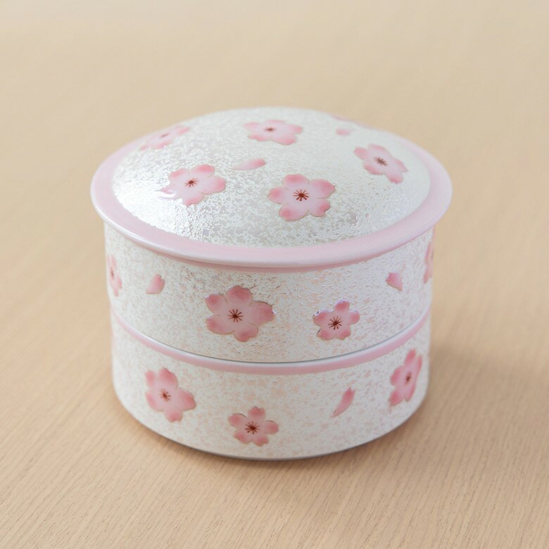 日本製　有田焼　田清窯　虹彩桜　蓋物　蓋付鉢