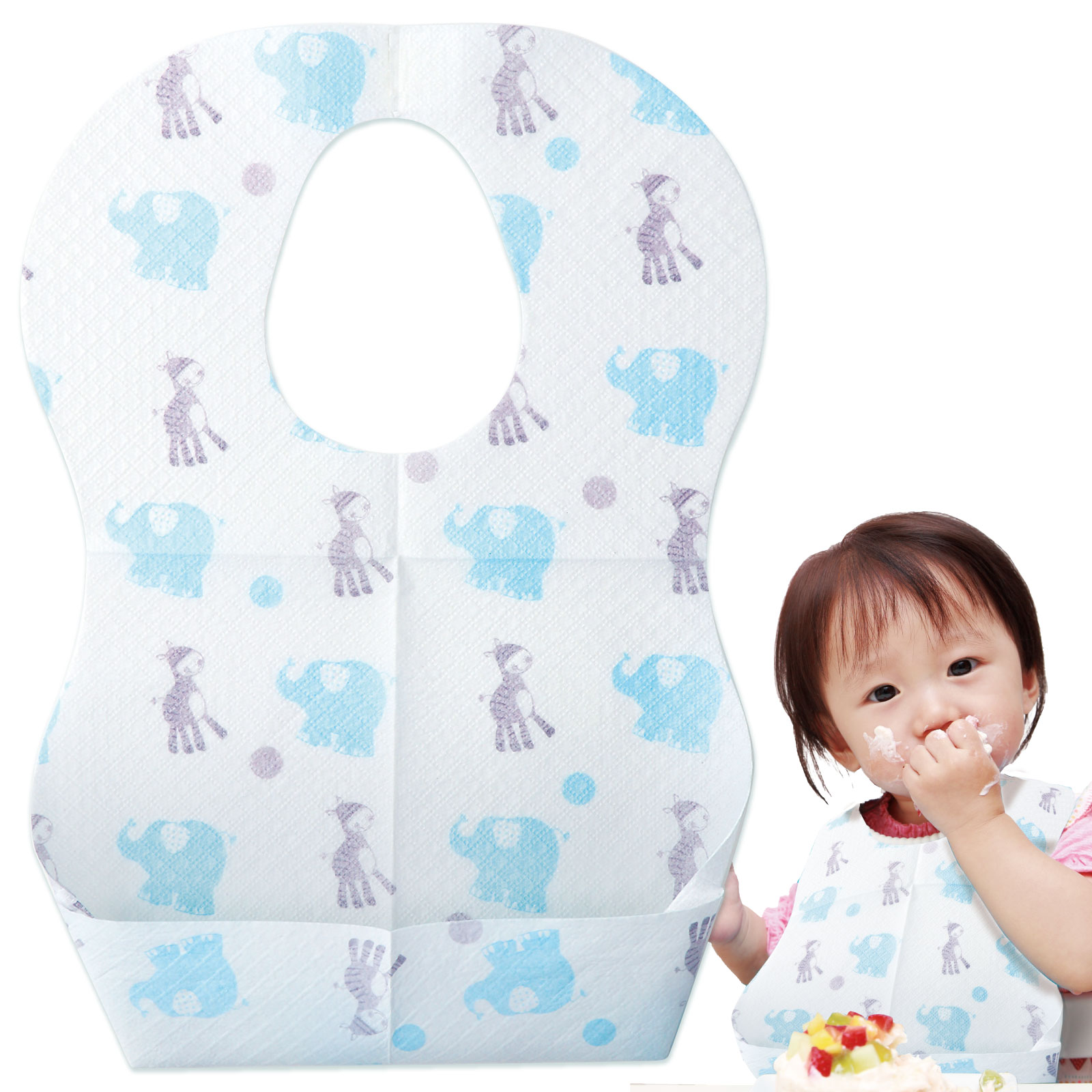 乳児用不織布前掛け(5枚入)(100枚入） 3層構造 ポケット 裏面防水仕様 ズレ防止テープ付 保育園 幼稚園 家庭用 子供 こども 子ども 未就学児 ごはん ご飯 外遊び お絵描き 砂場 公園