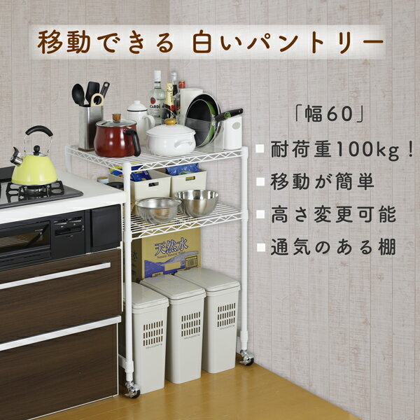 楽天川口工器オンライン 楽天市場店耐荷重100kg 頑丈 キッチンラック スリム 棚 2段 【 幅 60 】 キャスター付き 移動 整理 マルチラック 調理台 コンパクト 押入れ クローゼット 収納 ラック 棚 丈夫 ストック 川口工器 送料無料 セール 値引き 特価 off