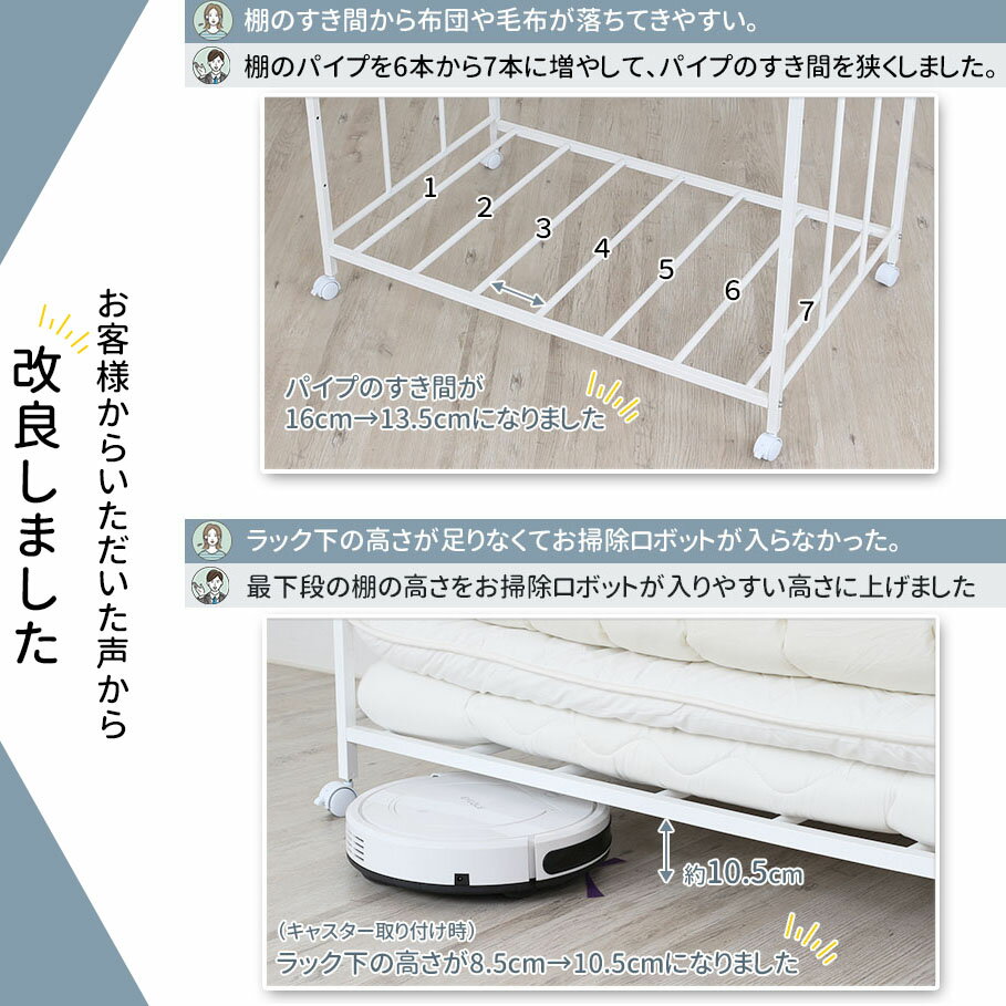 布団 収納 ラック 頑丈 【ロータイプ 棚2段】 ふとん収納 ふとん ラック 布団 収納 ラック 押入れ 整理棚 (ふとん 収納 布団 ラック 布団 干し 整理棚 すのこ 隙間収納 清潔 押入れ収納 キャスター 引き出し 川口工器 日本製 3