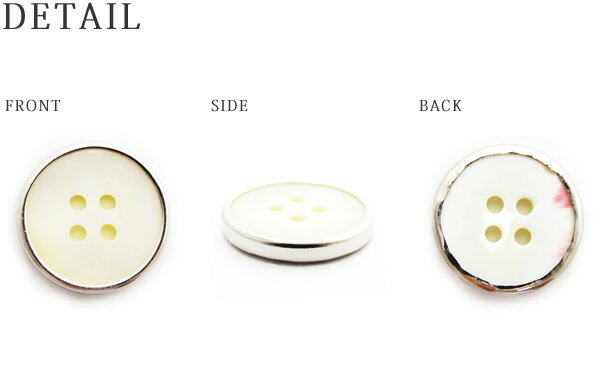 金属に平らな天然貝を嵌めこんだ四つ穴ボタン 釦(1243） CPB-094 11.5mm