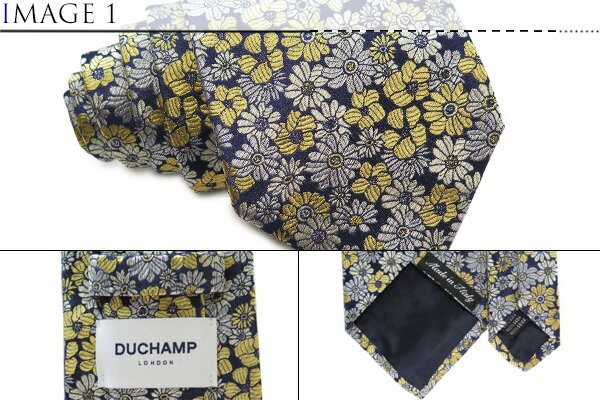 DUCHAMP デュシャン PASTEL FLORAL YELLOW SILK NECK TIE パステル フローラル シルク ネクタイ（イエロー）【イタリア製】【ネクタイ　タイ】【ブランド ドゥシャン 】 父の日