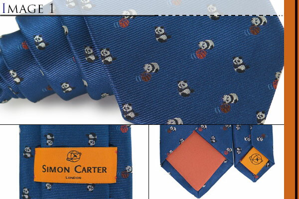 【2024AWモデル】SIMON CARTER サイモンカーター PANDA BASKETBALL DARK BLUE SILK TIE パンダ バスケットボール シルクネクタイ（ダークブルー）【日本製】【ネクタイ　タイ】【ブランド】 父の日