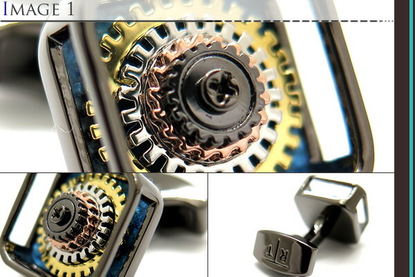 TATEOSSIAN タテオシアン MECHANICAL PAGODA GEAR GUNMETAL ＆ BLUE ALUTEX CUFFLINKS　メカニカル パゴダギアカフス（ガンメタル＆ブルーアルテックス）【タテオシアン正規取扱】【送料無料】【カフスボタン　カフリンクス】