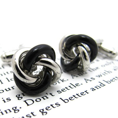 Simple 2500 TUBE KNOT BLACK & SILVER CUFFLINKS チューブ結カフス （ブラック＆シルバー）【カフスボタン　カフリ…