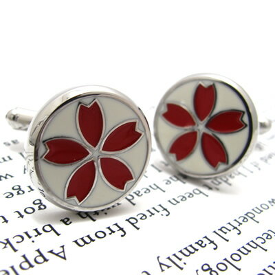 Simple 2500 CHERRY BLOSSOM WHITE & RED CUFFLINKS　桜(さくら)カフス(ホワイト＆レッド) 【カフスボタン　カフリン…