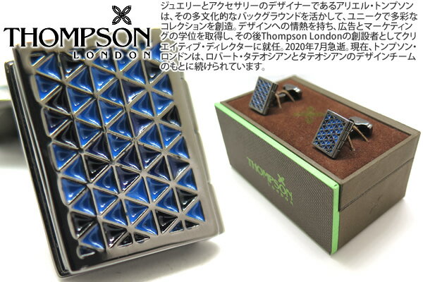 THOMPSON トンプソン TH JOURNAL GUNMETAL & BLUE ENAMEL CUFFLINKS　ジャーナルカフス（ガンメタル＆..