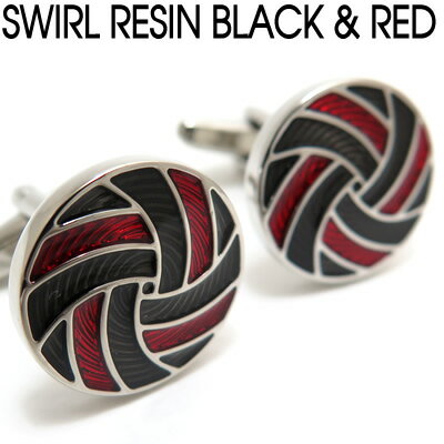 VALUE3500 SWIRL RESIN BLACK & RED CUFFLINKS スウィルレジンカフス（ブラック&レッド）【カフスボタン　カフリンクス】 父の日