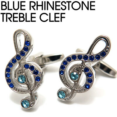 VALUE3500 BLUE RHINESTONE TREBLE CLEF CUFFLINKS ブルーラインストーント音記号カフス 父の日