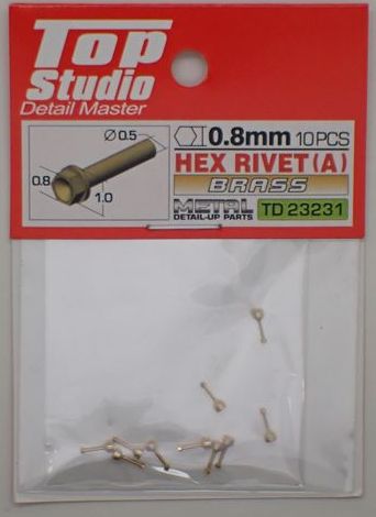 HEX RIVET(A)0.8mm 10PCS DETAIL-UP PARTS(BRASS)【トップスタジオ TopStudio TD23231】