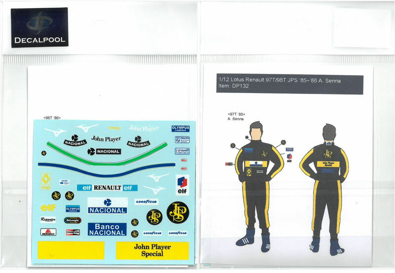 1/12 ロータス 98T JPS セナ フィギュアデカール(Lotus A. Senna Decal for Figure)【DECAL POOL デカールプール F1デカール DP132】
