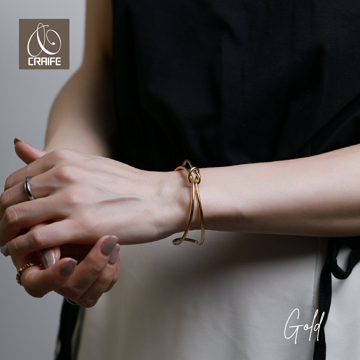 バングル サージカルステンレス 316L 金属アレルギー対応 18K コーティング ノット 結び目 レディース ブレスレット 大人 かわいい シンプル 上品 エ...