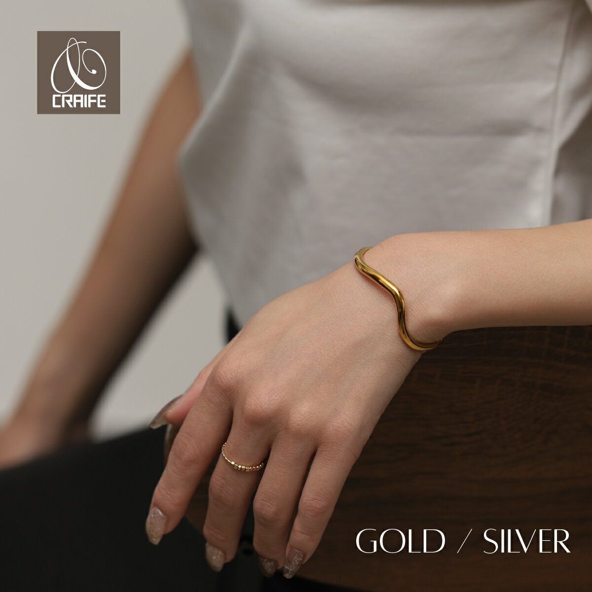 【NEW】 バングル サージカルステンレス 316L 金属アレルギー対応 18K コーティング レディース ブレスレット ぷっくり ウェーブ 大人 かわいい シ...