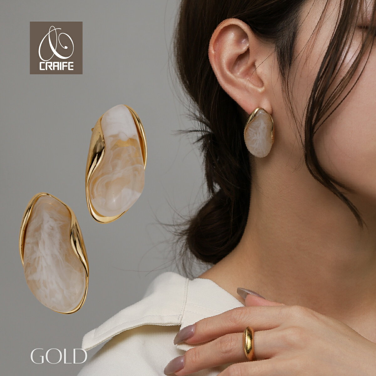 【P10倍+最大25%OFFクーポン配布中】 ピアス 金属アレルギー対応 サージカルステンレス 316L 18Kコーティング レディース ストーン 大人 シンプル モダン エレガント かわいい ジュエリー ゴールド 送料無料 プチプライス高見え CRAIFEのサムネイル