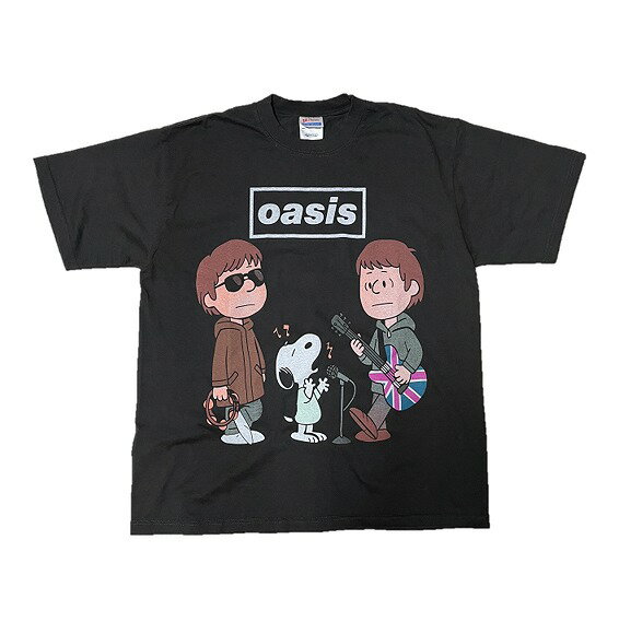 oasis×SNOOPY 오아시스 스누피 콜라보레이션 T셔츠 Biblical XL 블랙 양면 프린트 | 밴드 T 락 T 브릿 팝 반소매 맨즈 레이디스 유니섹스 인기 희소 스트리트 디자인 주목 컬렉터즈 아이템