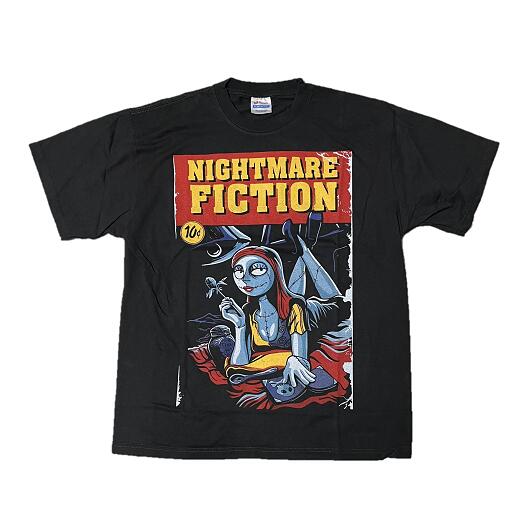 ナイトメアビフォアクリスマス×パルプフィクション コラボTシャツ 黒 XL 両面プリント｜映画T ムービーT ディズニー メンズ 古着風 ストリート 人気 希少 名作 デザイン ビッグサイズ 注目