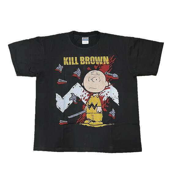 Kill Bill Charlie Brown キルビル チャーリーブラウン コラボ Tシャツ Kill Brown 映画T アニメT PEANUTS キャラクター 半袖 メンズ ブラック 黒 プリント ストリート 古着風 人気 おしゃれ ユニセックス 春夏 送料無料 映画ファン必見 コレクター ギフトにもおすすめ