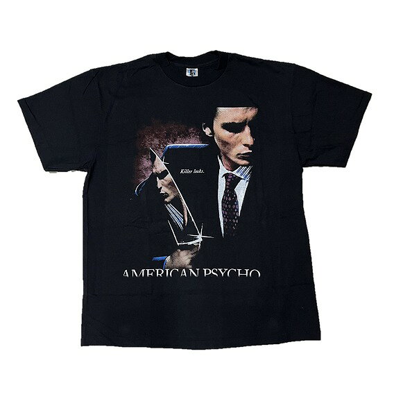 American Psycho アメリカンサイコ Tシャツ Killer Looks 映画T ムービーT クリスチャンベール 半袖 メンズ ブラック 黒 プリント サイコホラー ストリート 古着風 90s 人気 おしゃれ ユニセックス 春夏 送料無料 映画ファン必見 コレクター ギフトにもおすすめ