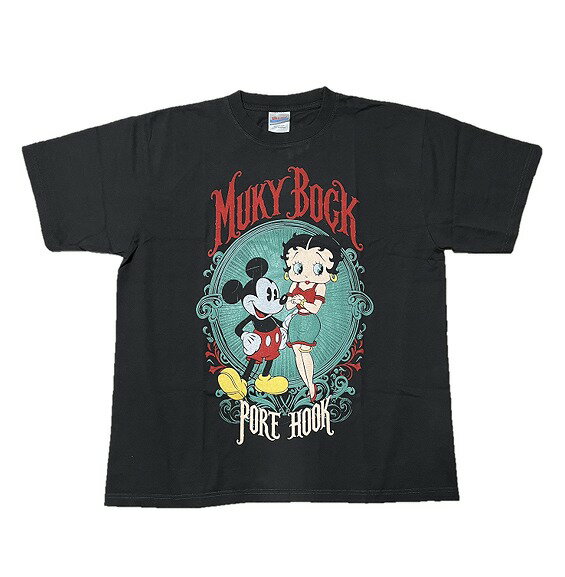 BETTY BOOP MICKEY MOUSE ベティブープ ミッキーマウス コラボ Tシャツ ディズニー キャラクターT 半袖 メンズ レディース ブラック 黒 プリント ストリート 古着風 人気 おしゃれ ユニセックス 春夏 送料無料 アメコミ ファン必見 コレクター ギフトにもおすすめ