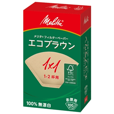 メリタ フィルターペーパー エコブラウン 1×1G 1〜2人用 100枚入　8-0862-1101_ES コーヒーフィルター濾紙