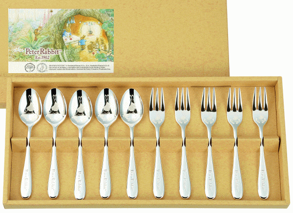 ピーターラビット　皿中レーザーシリーズ　ティースプーン・ケーキフォーク　10本セット　銀仕上　PR-0..