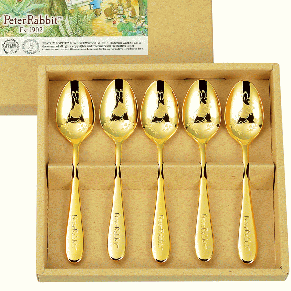 乐天商城 - ピーターラビット　皿中レーザーシリーズ　ティースプーン　5本セット　金仕上　PR-0252_AH