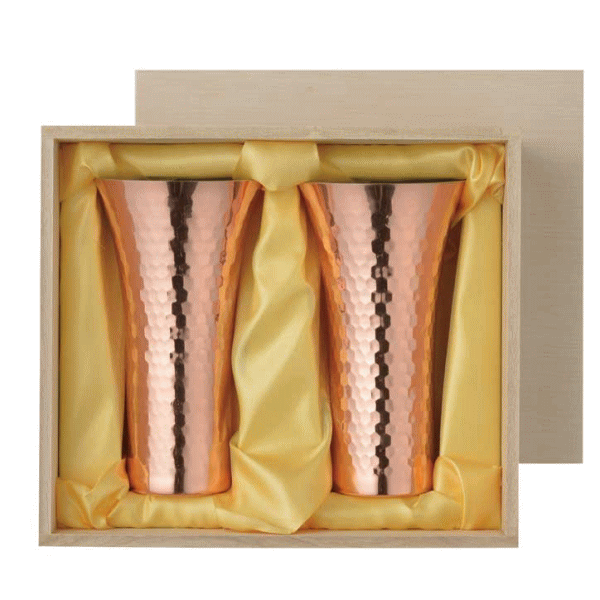 乐天商城 - 純銅製 ビアカップ 2PCセット 380ml 食楽工房 CNE970 【木箱入り】AH 口径80×高さ150mm 【父の日ギフト】