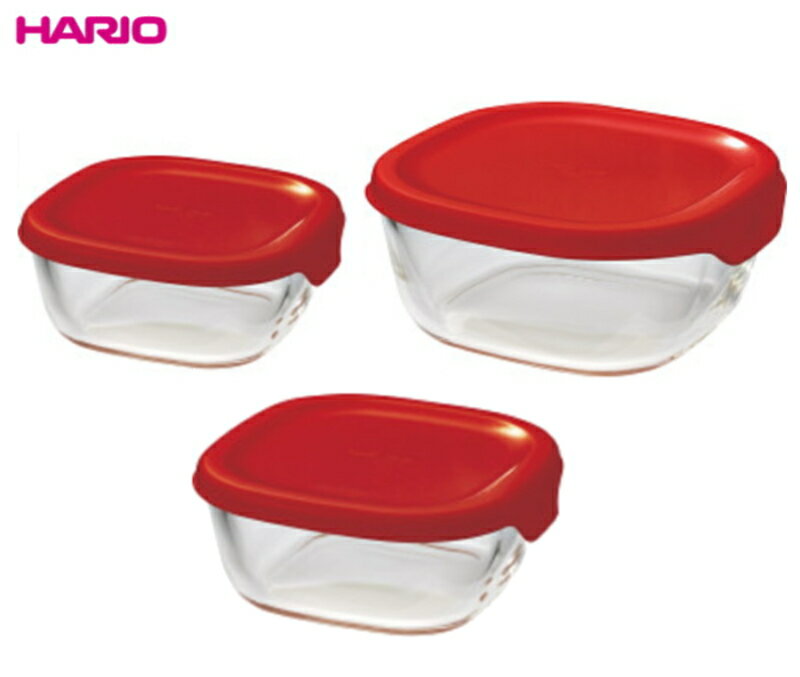 HARIO/ハリオ 耐熱ガラス製保存容器3点セット レッド オーブンOK 電子レンジOK 食器洗浄機OK 常備菜 日本製 KST-2012-R/2154-021_HBのサムネイル