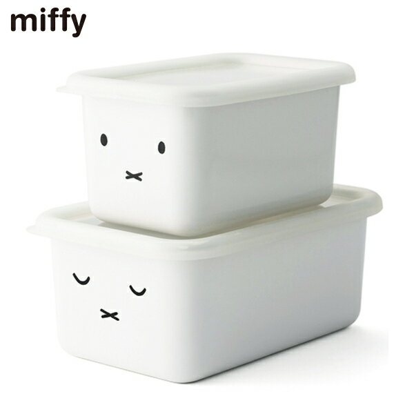 Rakuten - miffy/ミッフィーフェイス 深型角容器 2点セット MFF-2DSM 琺瑯 ホーロー 保存容器 26026-08_TH