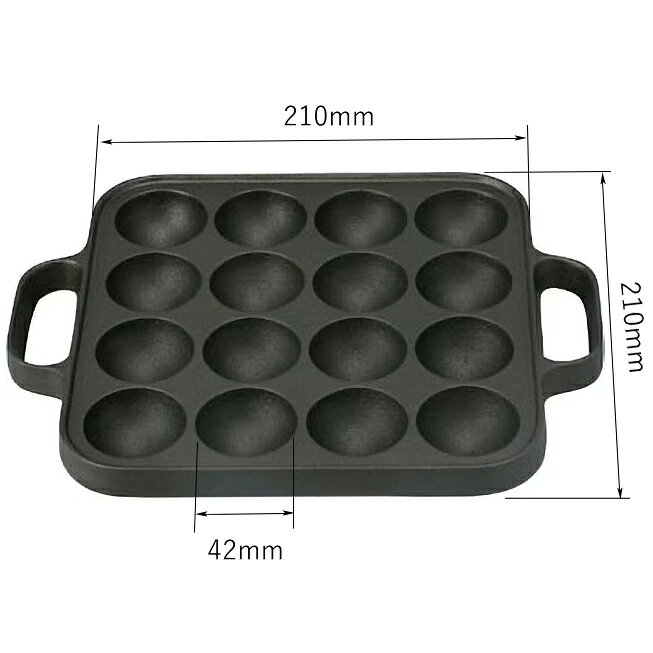 キッチンクレインズの南部鉄器 盛栄堂 たこ焼き器16穴 （穴径42mm）21×21cm CA-30L IH100V・ガス火対応 及源鋳造 1-1002-0901_ES　60サイズ｜アングル2