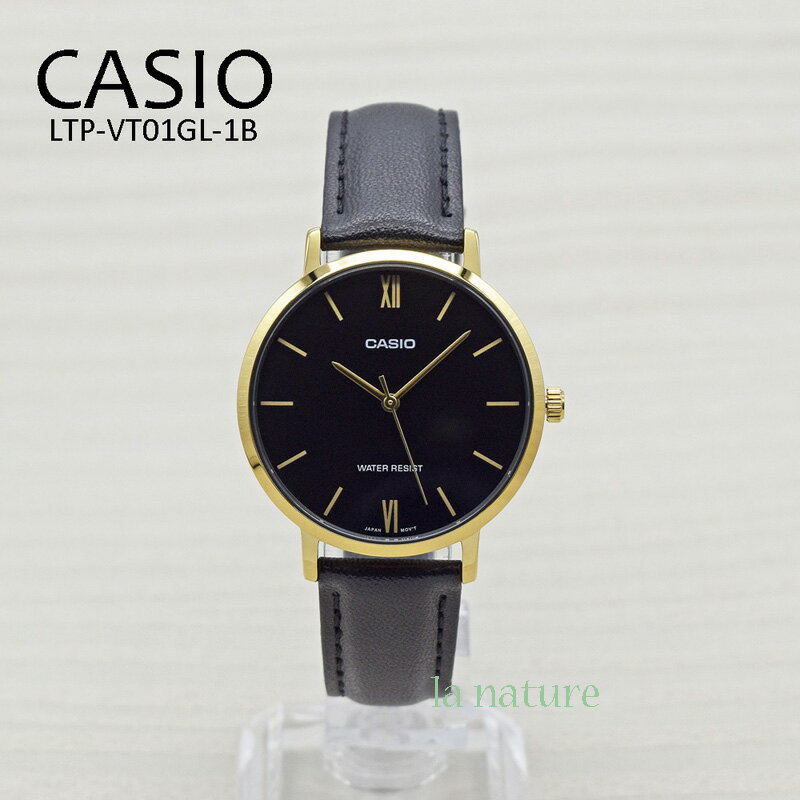 CASIO（日本未発売）アナログ 腕時計 レディース ブランド ブラック ゴールド フェイクレザー チープカシオ チプカシ LTP-VT01GL-1B