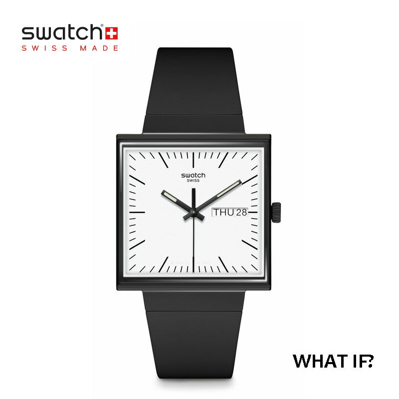 スウォッチ 腕時計（メンズ） 父の日 Swatch スウォッチ WHAT IF…BLACK? ワット・イフ…ブラック？ SO34B700 スクェア 腕時計 What if (ワット・イフ) バイオ由来素材 ケース 安心の日本正規品 2年保証 メンズ レディース お祝い プレゼント