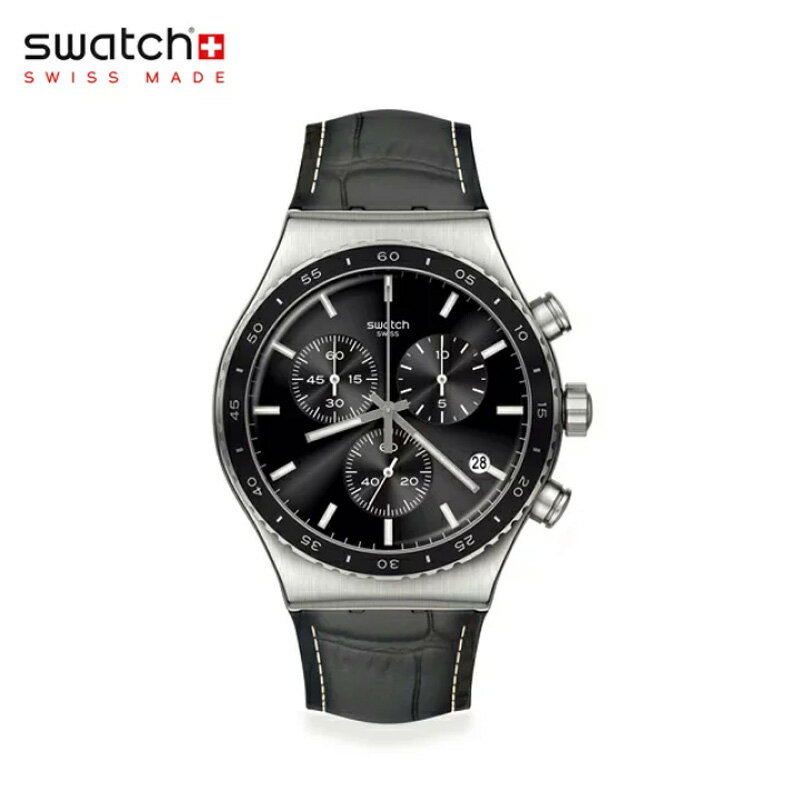 スウォッチ 腕時計（メンズ） swatch (スウォッチ)【日本正規品】人気のクロノグラフ ブラック 本革ベルト 腕時計 メンズ CARBONIUM DREAM カルボニウム・ドリーム YVS495 NEW IRONY CHRONO プレゼント 贈り物 誕生日 deal0304