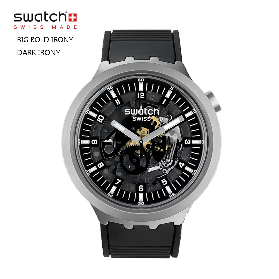スウォッチ 腕時計（メンズ） 正規品 swatch (スウォッチ) DARK IRONY SB07S105 メタルサンドブラスト仕上げのケース ブラックの大きな文字盤 スケルトンダイヤル 高耐久性構造のストラップとデュアルループ IRONY シリーズ 腕時計 メンズ プレゼント 贈り物 誕生日 deal0304