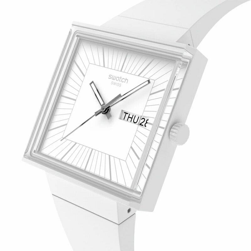 Swatch スウォッチ WHAT IF…ALLWHITE? ワット イフ…オールホワイト？ SO34W700 メンズ レディース ペア 腕時計 ホワイト クオーツ アナログ スイスブランド 日本正規品 おしゃれなスクエアデザイン
