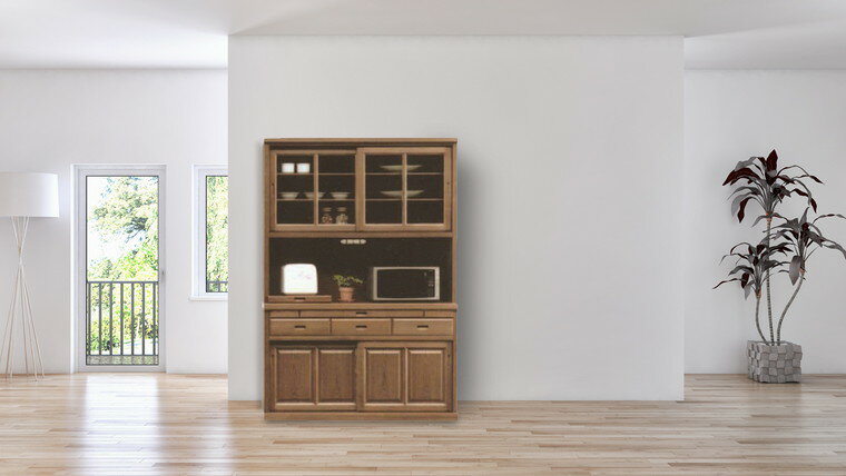 【開梱設置送料無料】 キッチンボード 幅135cm 食器棚 ダイニングボード キッチンボード 完成品 タモ材 キッチンボード 135幅 引き戸 国産 大川家具 日本製