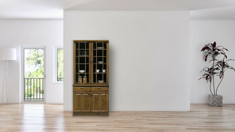 【開梱設置送料無料】 キッチンボード 幅90cm 食器棚 ダイニングボード キッチンボード 完成品 ケバンス材 キッチンボード 90幅 引き戸 国産 大川家具 日本製