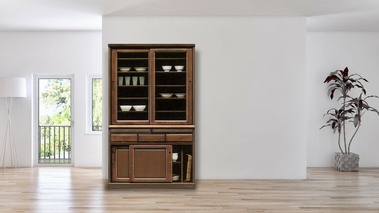 【開梱設置送料無料】 キッチンボード 幅120cm 食器棚 オープンボード レンジボード 完成品 和風 和風モダン キッチンボード 120幅 引き戸 国産 大川家具 日本製