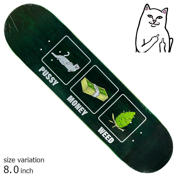 【20日は0の付く日★10％クーポン配布中♪】RIPNDIP スケボー デッキ リップンディップ 猫 ネコ PUSSY MONEY WEED BOARD TEAL 8.0 inch スケートボード