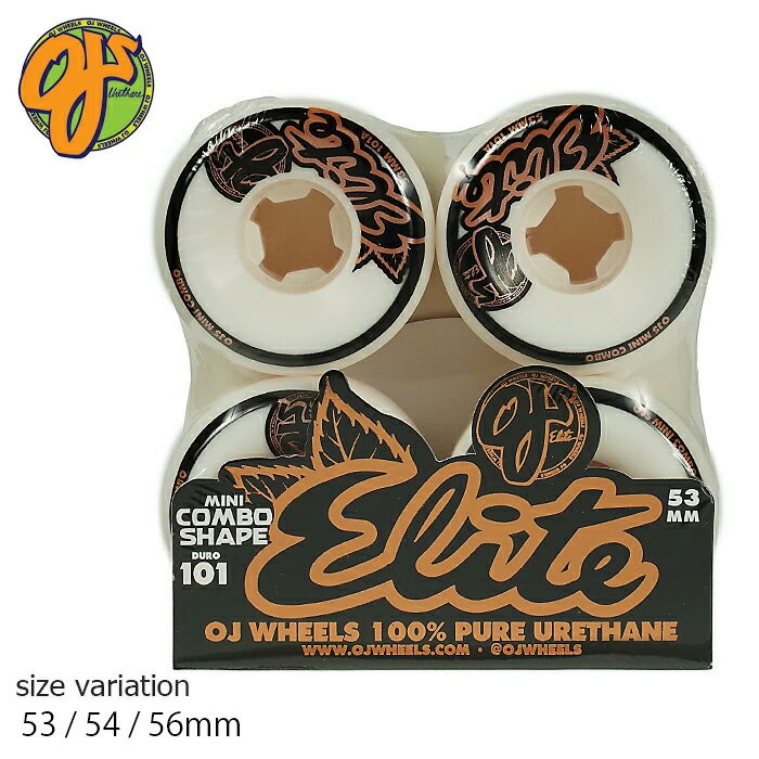 ■商品名　：ELITE MINI COMBO ■通常価格：7,040円（税込） ■サイズ　：53 / 54 / 56mm ■硬さ　　：101A ■セット　：4個1セット ■商品説明： 高品質ウレタンを使用した Elite Urethane シリーズ。 【シェイプ】 Mini Combo ミニコンボはバックがラウンド形とフロントがコニカル形の左右非対称形状が特徴。 接地面が広く、グラインド時にしっかりとカーブをロックします。 (グラインドトリック安定化) また、アクセルナットの保護を同時に実現。