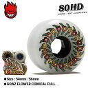 ■商品名　　：80 HD GONZ FLOWERL ■通常価格　：8,250円（税込） ■サイズ　　：54mm / 56mm ■硬さ　　　：80D ■シェイプ　：CONICAL FULL ■セット　　：4個1セット ■商品紹介　： ・ゴンズことマーク・ゴンザレスのアートワークコレクション 静かで早い移動が可能なクルージングタイプ。 路面の影響を受けにくく街乗りに最適です。 【CONICAL FULL】 ・CONICALを少しワイド化したもの、パークやランプ、スピードと安定性を求めるスケーターにオススメ。 ▼ウィール一覧はこちらから