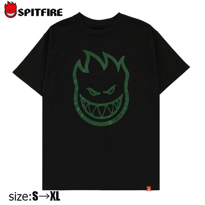 SPITFIRE スピットファイアー ビッグヘッド Tシャツ 半袖 スケボー BIGHEAD S/S BLACK/GREEN トップス スケートボード