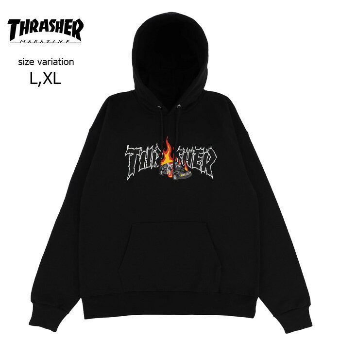 THRASHER COP CAR HOOD L XL BLACK パーカー スラッシャー フーディー プルオーバー スケボー SK8 ストリート フード メンズ