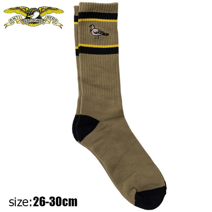 【20日は0の付く日★10％クーポン配布中♪】ANTIHERO アンチヒーロー 靴下 スケボー ソックス クルーBASIC PIGEON EMB SOCKS LT KHAKI/BLK/GOLD スケートボード ストリート